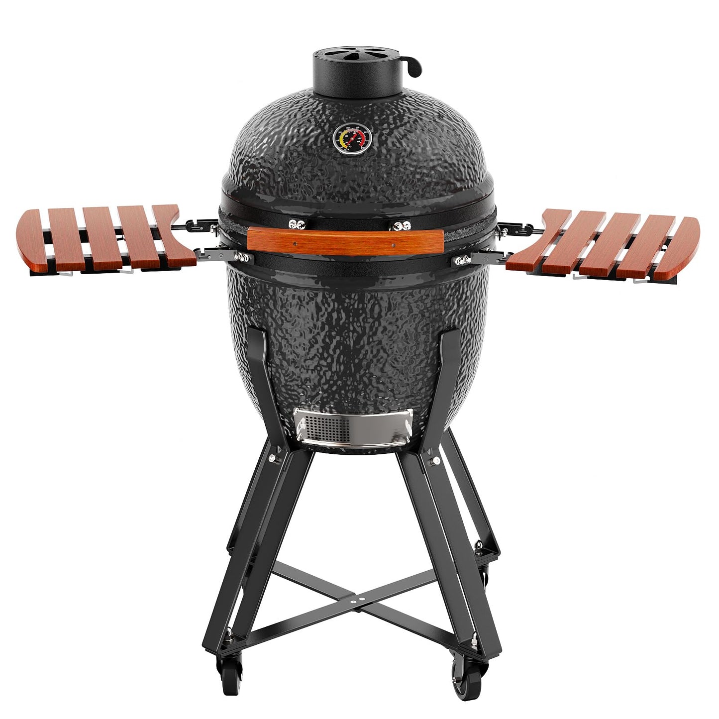 ROOMTEC 18-Inch Kamado Ceramic Charcoal Grill, Portable Grill Charcoal with Cart/Side Shelves/Cover, Tabletop Barbecue Grill for Home Party and Outdoor Backyard Cooking, Black - CookCave