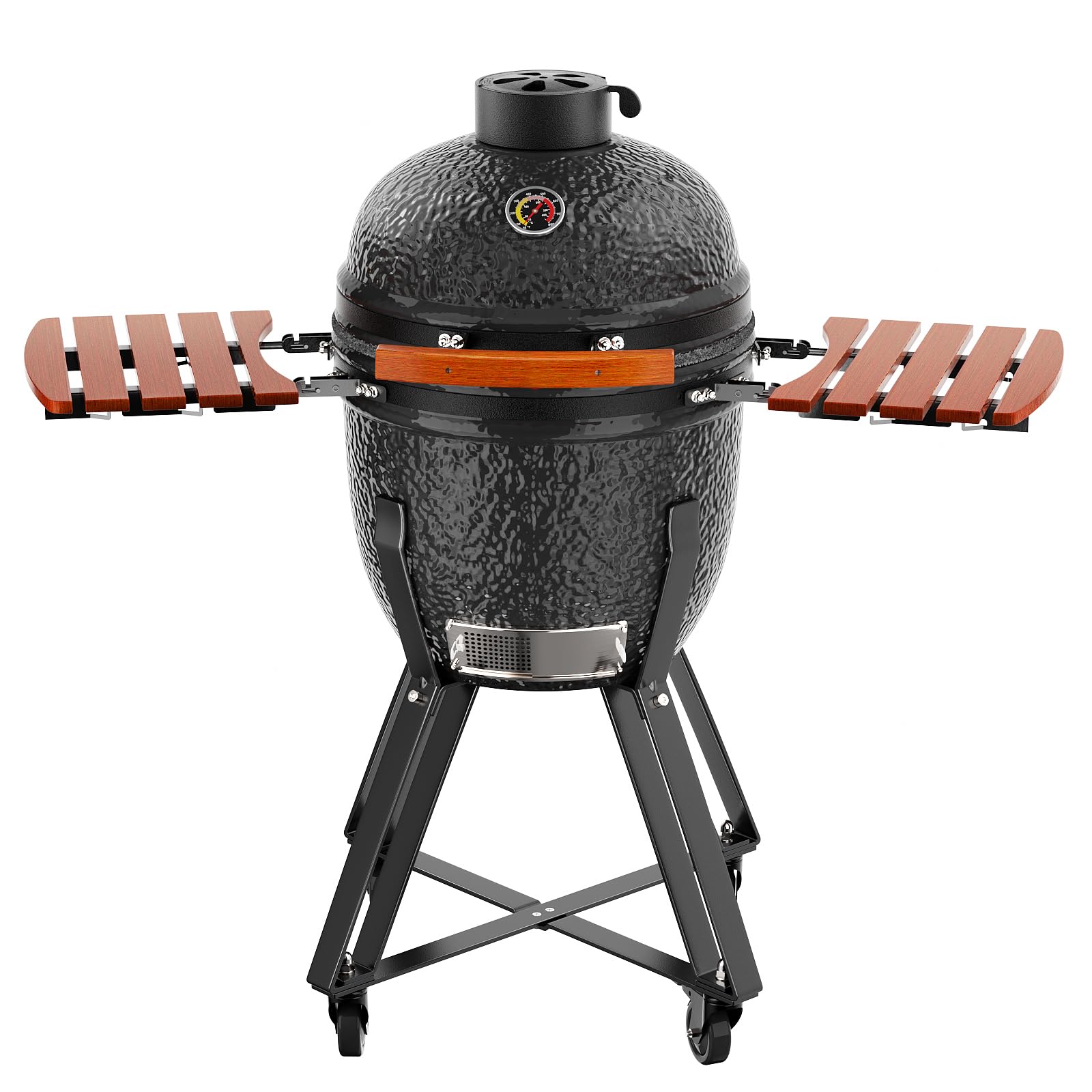 ROOMTEC 18-Inch Kamado Ceramic Charcoal Grill, Portable Grill Charcoal with Cart/Side Shelves/Cover, Tabletop Barbecue Grill for Home Party and Outdoor Backyard Cooking, Black - CookCave