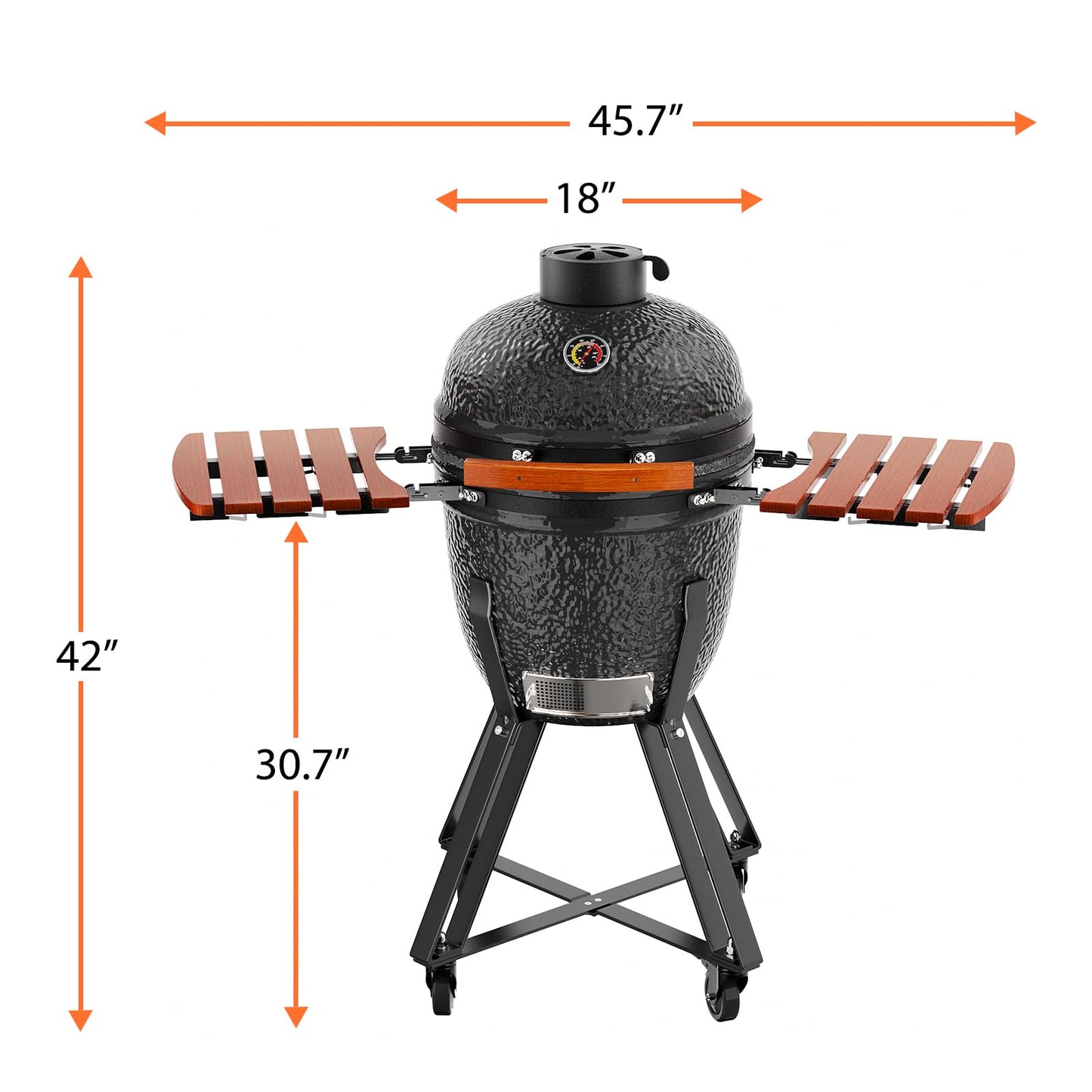 ROOMTEC 18-Inch Kamado Ceramic Charcoal Grill, Portable Grill Charcoal with Cart/Side Shelves/Cover, Tabletop Barbecue Grill for Home Party and Outdoor Backyard Cooking, Black - CookCave