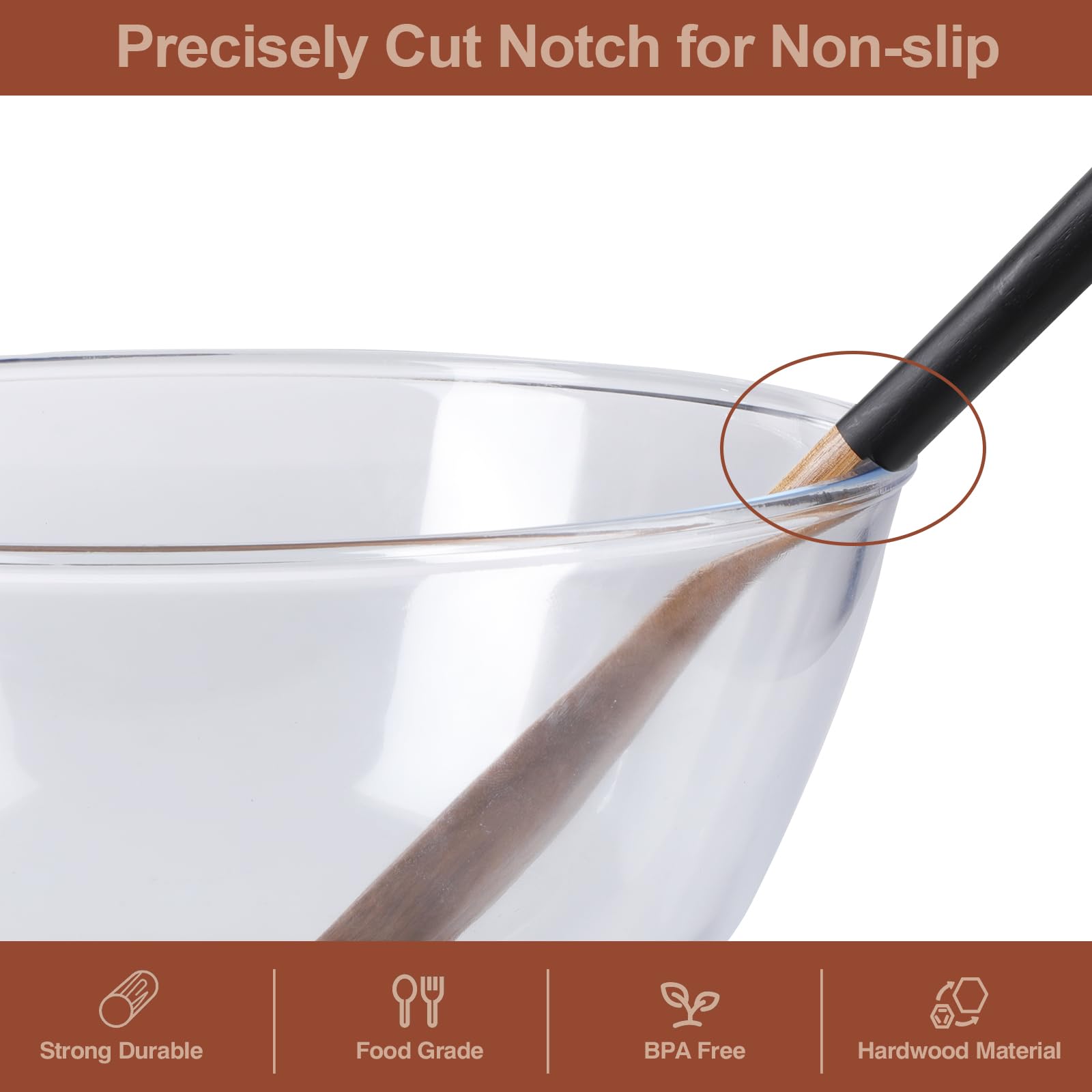 ROSOS Wooden Spoons For Cooking, 6 PCS Natural Acacia Wooden Cooking Utensils or Non-Stick Wooden Kitchen Utensil Set for Kitchen Essentials, Smooth Grip Wooden Cooking Spoons with Hanging Hole, Black - CookCave