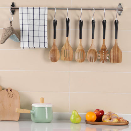 ROSOS Wooden Spoons For Cooking, 6 PCS Natural Acacia Wooden Cooking Utensils or Non-Stick Wooden Kitchen Utensil Set for Kitchen Essentials, Smooth Grip Wooden Cooking Spoons with Hanging Hole, Black - CookCave