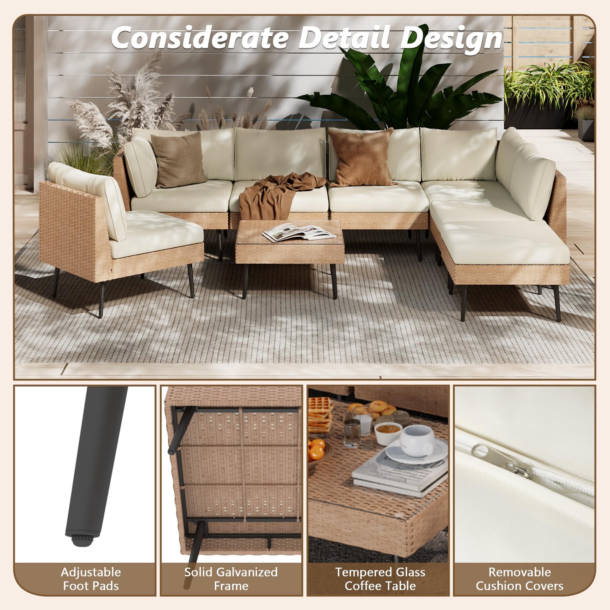 Rotihom 8-Piece Wicker Outdoor sectional Patio Furniture Set with Additional Waterproof Cover, Conversation Patio Furniture with Washable Thick Cushions for Garden, Backyard, Poolside - CookCave