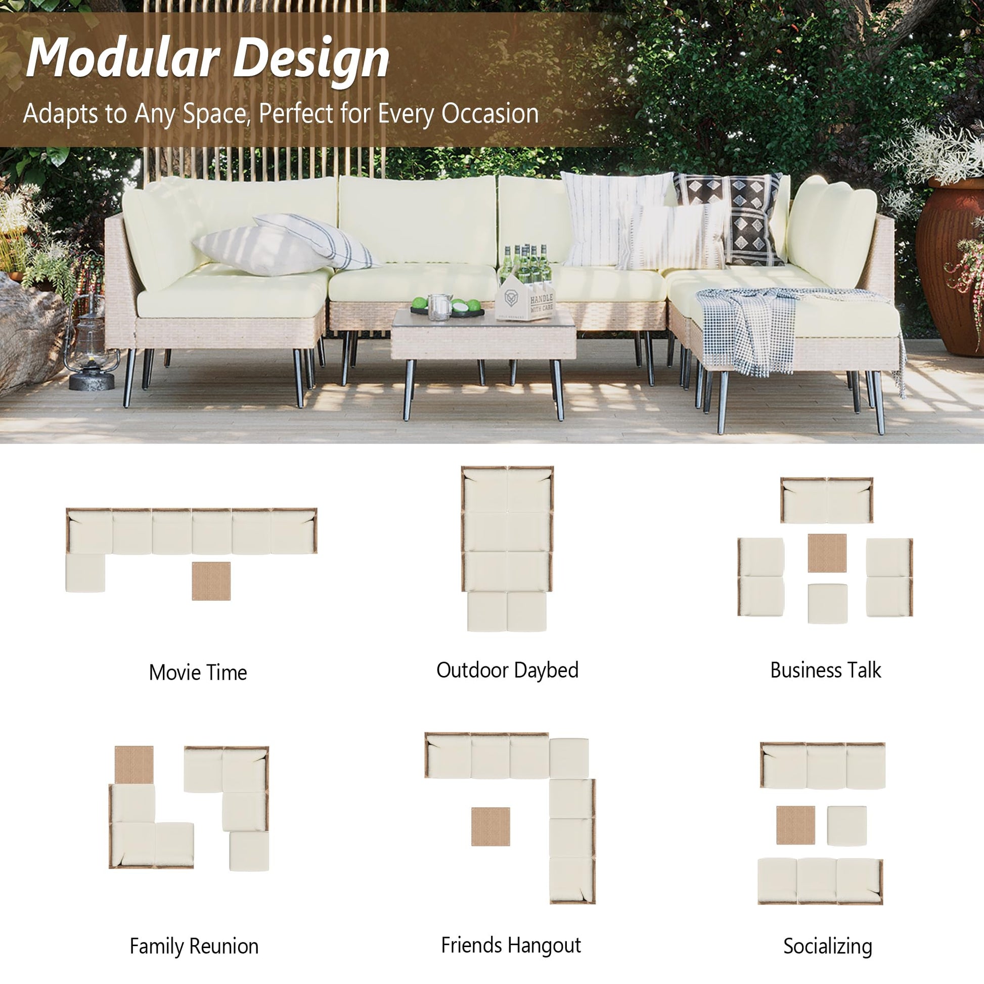 Rotihom 8-Piece Wicker Outdoor sectional Patio Furniture Set with Additional Waterproof Cover, Conversation Patio Furniture with Washable Thick Cushions for Garden, Backyard, Poolside - CookCave