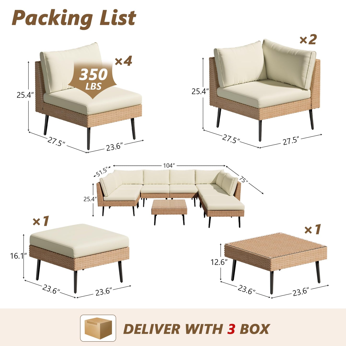 Rotihom 8-Piece Wicker Outdoor sectional Patio Furniture Set with Additional Waterproof Cover, Conversation Patio Furniture with Washable Thick Cushions for Garden, Backyard, Poolside - CookCave