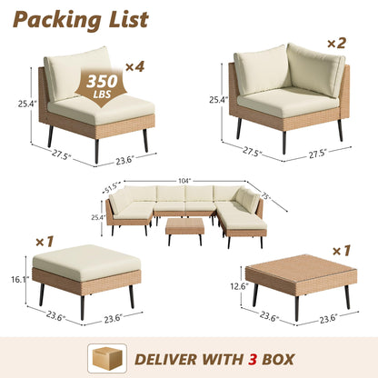 Rotihom 8-Piece Wicker Outdoor sectional Patio Furniture Set with Additional Waterproof Cover, Conversation Patio Furniture with Washable Thick Cushions for Garden, Backyard, Poolside - CookCave