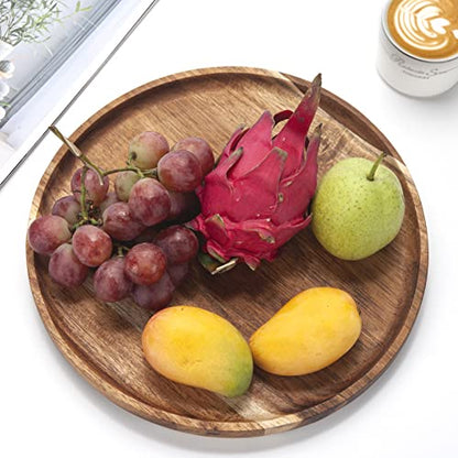 Round Wood Tray, Acacia Wooden Serving Tray, Serving Platter, Appetizer Charcuterie Board, Tray Organizer for Kitchen/Countertop, 13.8 x 13.8 x 0.8 inch - CookCave