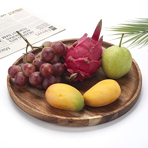 Round Wood Tray, Acacia Wooden Serving Tray, Serving Platter, Appetizer Charcuterie Board, Tray Organizer for Kitchen/Countertop, 13.8 x 13.8 x 0.8 inch - CookCave