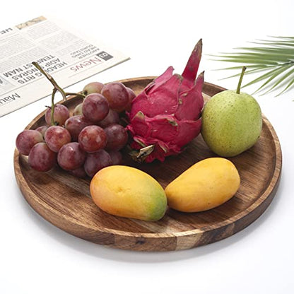 Round Wood Tray, Acacia Wooden Serving Tray, Serving Platter, Appetizer Charcuterie Board, Tray Organizer for Kitchen/Countertop, 13.8 x 13.8 x 0.8 inch - CookCave