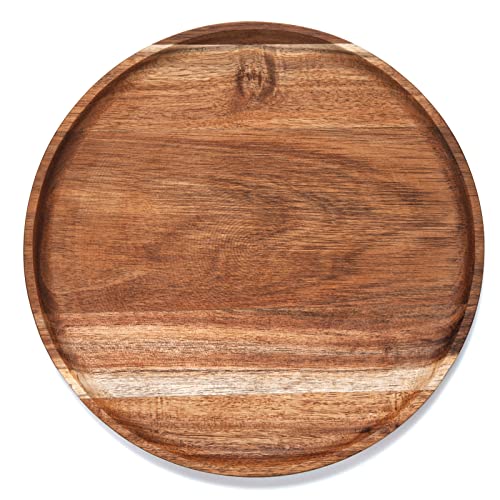Round Wood Tray, Acacia Wooden Serving Tray, Serving Platter, Appetizer Charcuterie Board, Tray Organizer for Kitchen/Countertop, 13.8 x 13.8 x 0.8 inch - CookCave