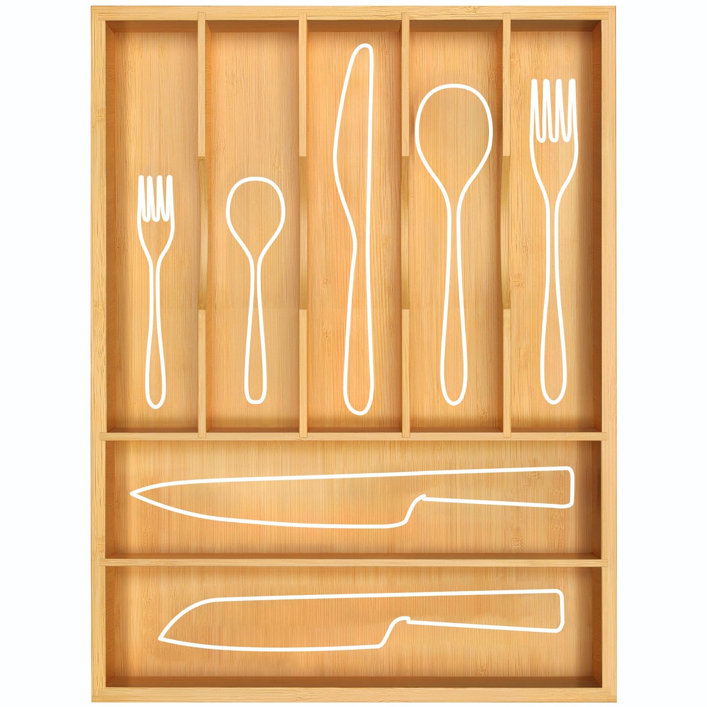 ROYAL CRAFT WOOD Luxury Bamboo Kitchen Drawer Organizer - Silverware Organizer - Utensil Holder and Cutlery Tray with Grooved Drawer Dividers for Flatware and Kitchen Utensils (7 Slot, Natural) - CookCave