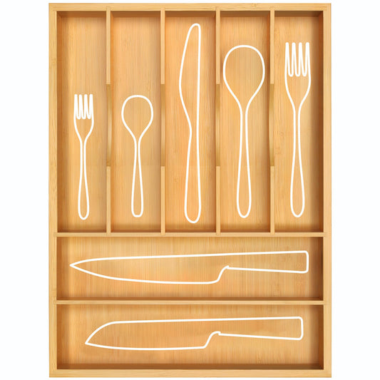 ROYAL CRAFT WOOD Luxury Bamboo Kitchen Drawer Organizer - Silverware Organizer - Utensil Holder and Cutlery Tray with Grooved Drawer Dividers for Flatware and Kitchen Utensils (7 Slot, Natural) - CookCave