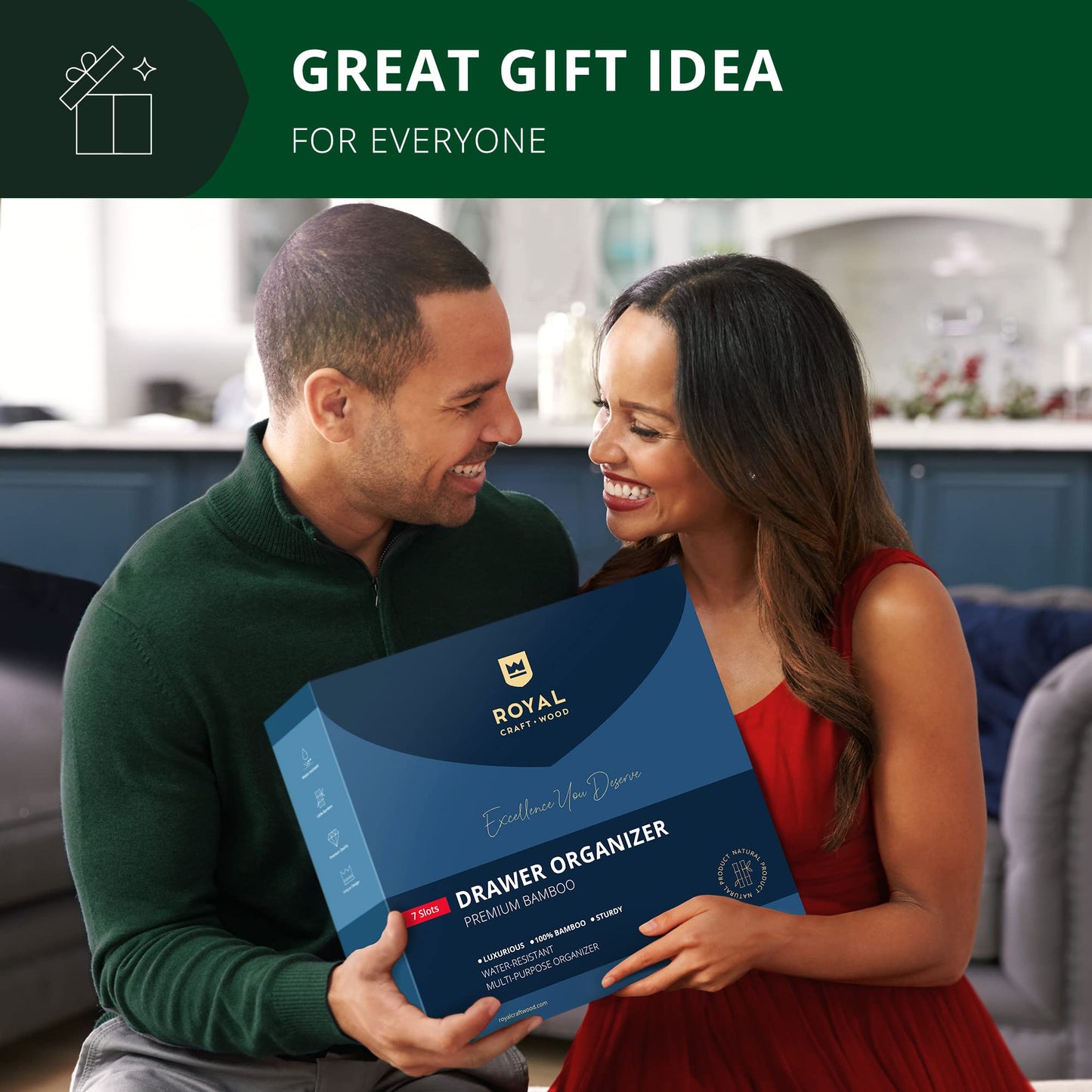 ROYAL CRAFT WOOD Luxury Bamboo Kitchen Drawer Organizer - Silverware Organizer - Utensil Holder and Cutlery Tray with Grooved Drawer Dividers for Flatware and Kitchen Utensils (7 Slot, Natural) - CookCave