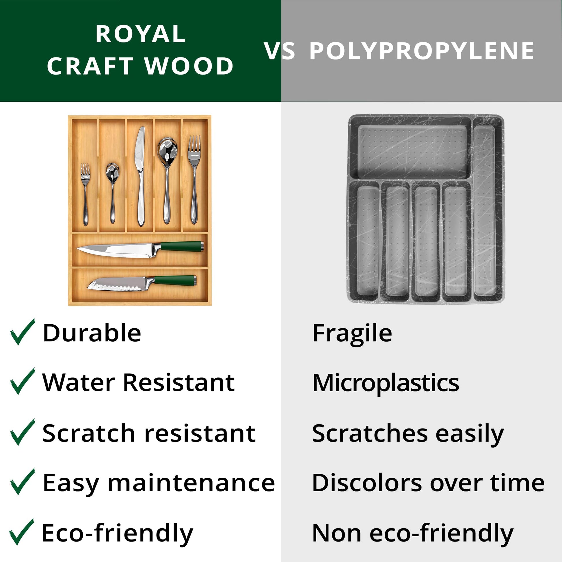 ROYAL CRAFT WOOD Luxury Bamboo Kitchen Drawer Organizer - Silverware Organizer - Utensil Holder and Cutlery Tray with Grooved Drawer Dividers for Flatware and Kitchen Utensils (7 Slot, Natural) - CookCave