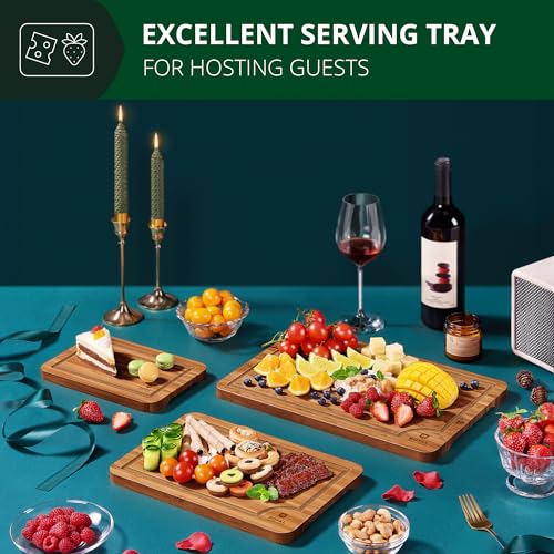 ROYAL CRAFT WOOD Wooden Cutting Boards for Kitchen Meal Prep & Serving - Bamboo Wood Serving Board Set with Deep Juice Groove Side Handles - Charcuterie & Chopping Butcher Block for Meat (3 Pcs) - CookCave