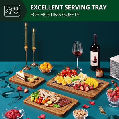 ROYAL CRAFT WOOD Wooden Cutting Boards for Kitchen Meal Prep & Serving - Bamboo Wood Serving Board Set with Deep Juice Groove Side Handles - Charcuterie & Chopping Butcher Block for Meat (3 Pcs) - CookCave