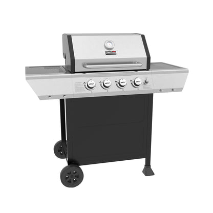 Royal Gourmet 4-Burner Propane Gas Grill with Warming Rack, Outdoor BBQ Grill with 34,000 BTUs Output for Patio Garden Barbecue Grilling, Black & Silver - CookCave