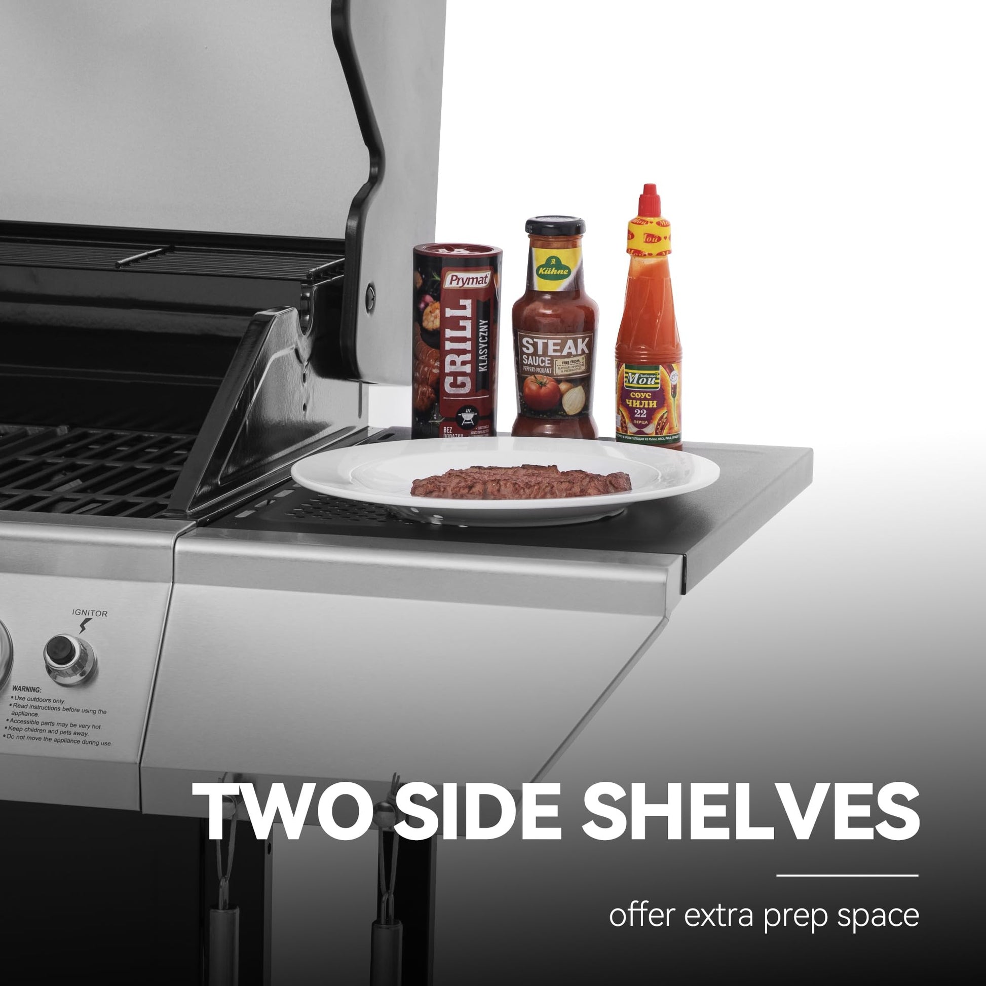 Royal Gourmet 4-Burner Propane Gas Grill with Warming Rack, Outdoor BBQ Grill with 34,000 BTUs Output for Patio Garden Barbecue Grilling, Black & Silver - CookCave