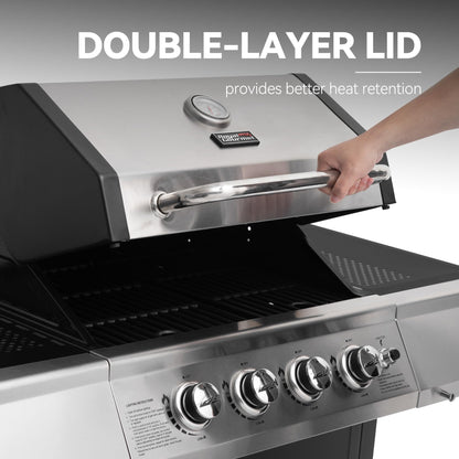 Royal Gourmet 4-Burner Propane Gas Grill with Warming Rack, Outdoor BBQ Grill with 34,000 BTUs Output for Patio Garden Barbecue Grilling, Black & Silver - CookCave