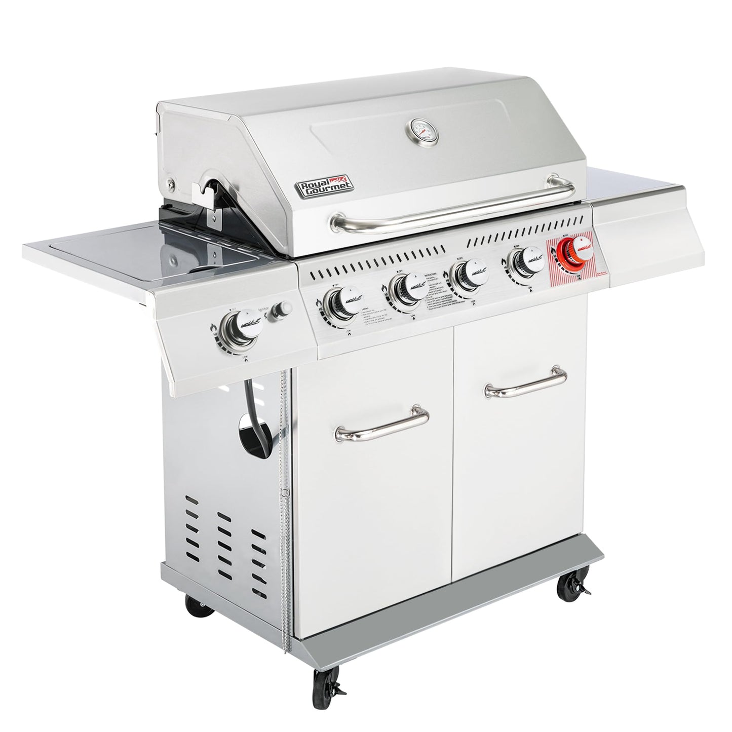 Royal Gourmet 5-Burner Propane Gas Grill with Side Burner, Stainless Steel Barbeque Grills, Silver, GA5404S - CookCave