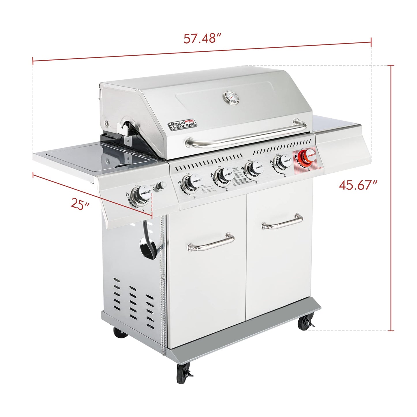 Royal Gourmet 5-Burner Propane Gas Grill with Side Burner, Stainless Steel Barbeque Grills, Silver, GA5404S - CookCave