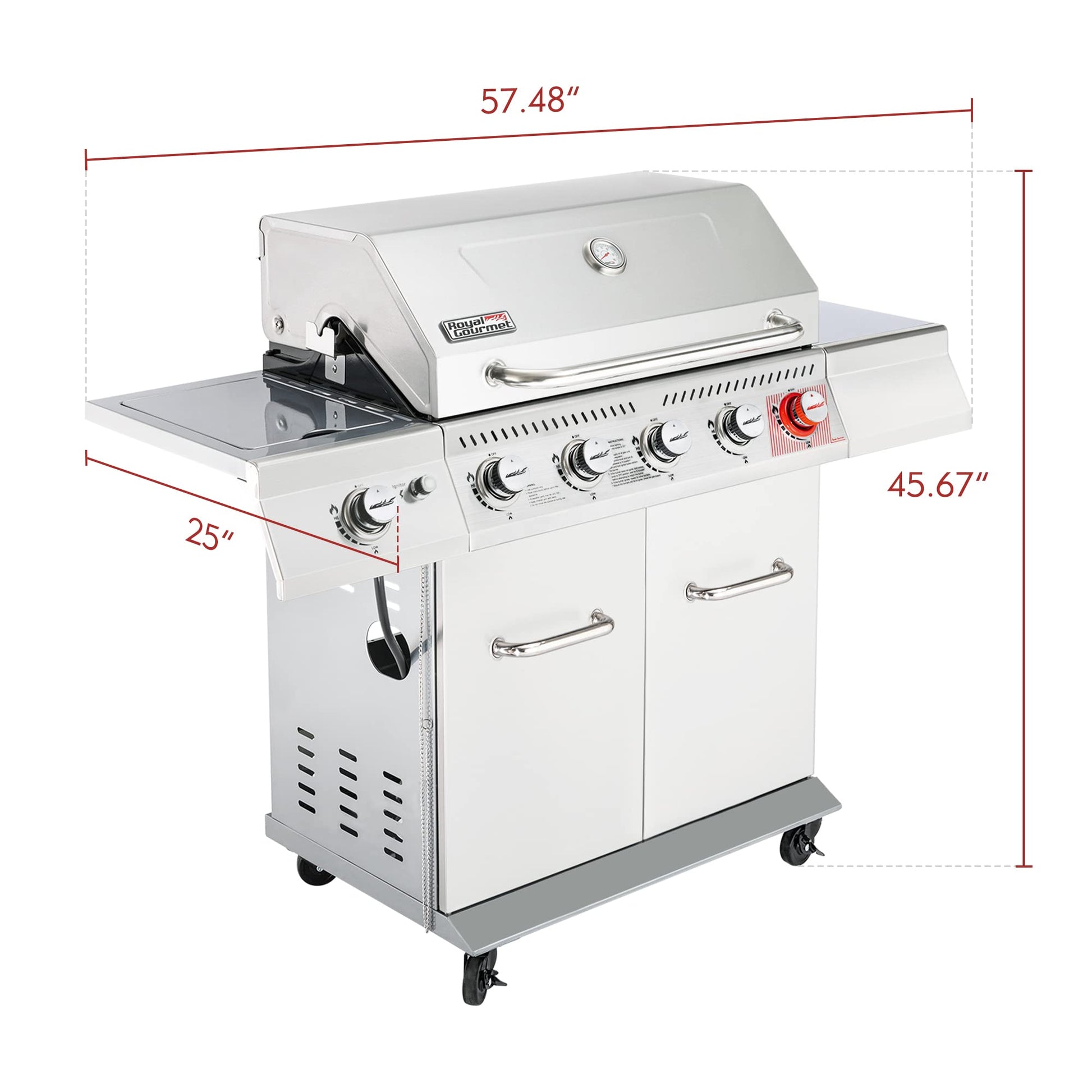 Royal Gourmet 5-Burner Propane Gas Grill with Side Burner, Stainless Steel Barbeque Grills, Silver, GA5404S - CookCave