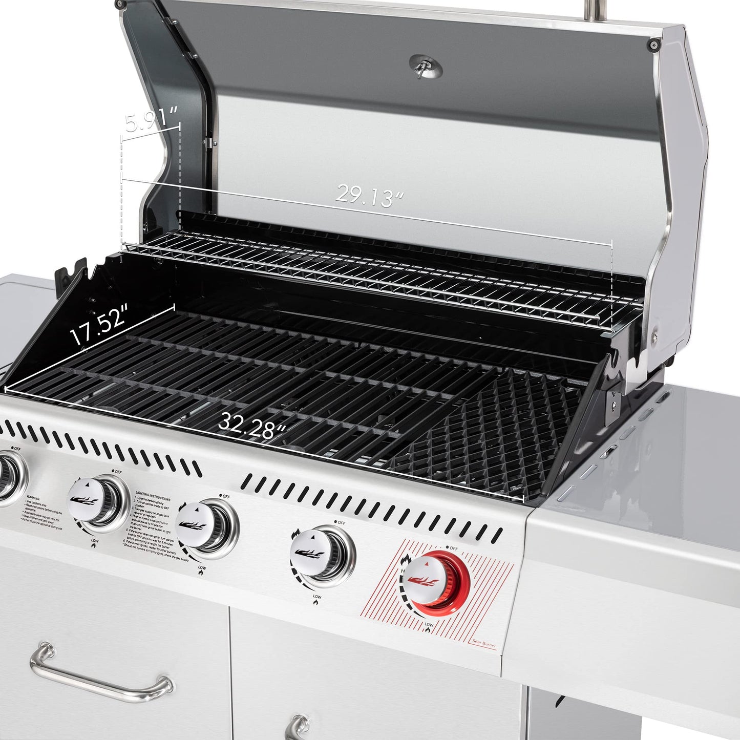 Royal Gourmet 5-Burner Propane Gas Grill with Side Burner, Stainless Steel Barbeque Grills, Silver, GA5404S - CookCave