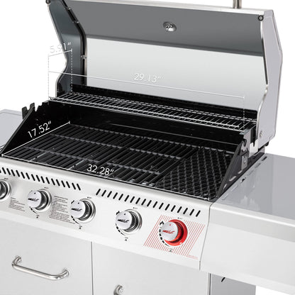 Royal Gourmet 5-Burner Propane Gas Grill with Side Burner, Stainless Steel Barbeque Grills, Silver, GA5404S - CookCave