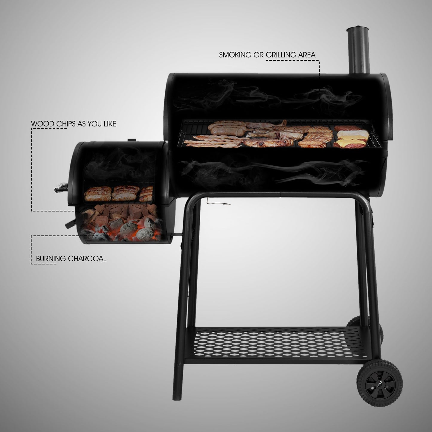 Royal Gourmet CC1830FC Charcoal Grill Offset Smoker (Grill + Cover), Black - CookCave