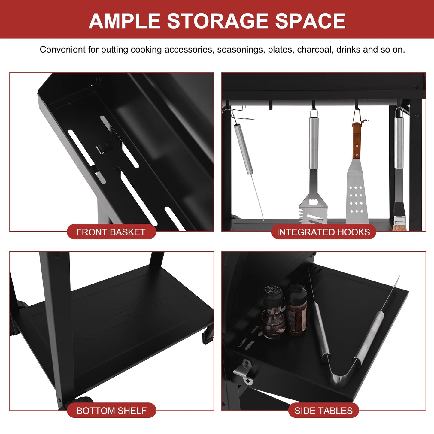 Royal Gourmet CC1830T 30-Inch Barrel Charcoal Grill with Warming Rack & Front Storage Basket, Outdoor BBQ Grill with 627 sq. in. Grilling Area for Backyard Barbecue Cooking Party, Black - CookCave