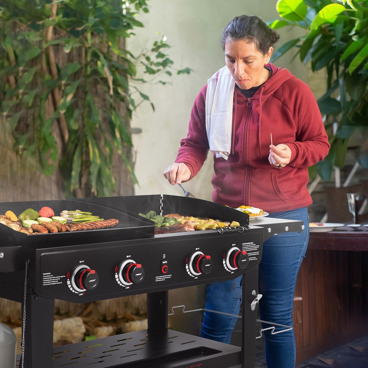 Royal Gourmet GD405A 4 Burner Propane Gas Grill and Griddle Combo with Grilling Gear Set, Griddle Grill Combo with Foldable Side Tables for Outdoor Cooking While Camping or Tailgating, Black - CookCave