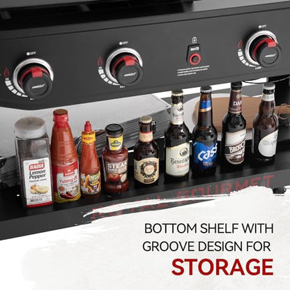 Royal Gourmet GD405A 4 Burner Propane Gas Grill and Griddle Combo with Grilling Gear Set, Griddle Grill Combo with Foldable Side Tables for Outdoor Cooking While Camping or Tailgating, Black - CookCave