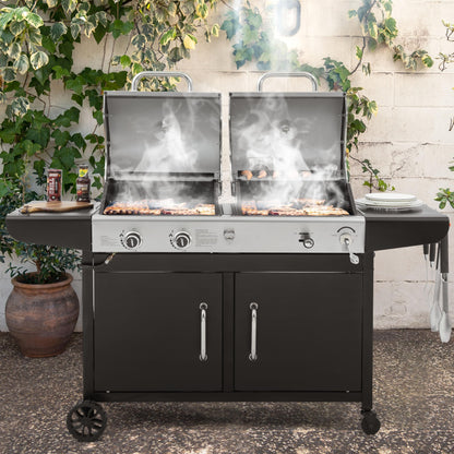 Royal Gourmet ZH3002N Propane Gas and Charcoal Grill Combo, Dual Fuel BBQ Grill with 2 Side Shelves for Outdoor Patio Garden Backyard Barbecue, 20,000 BTUs, Silver & Black - CookCave