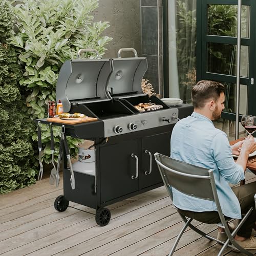 Royal Gourmet ZH3002N Propane Gas and Charcoal Grill Combo, Dual Fuel BBQ Grill with 2 Side Shelves for Outdoor Patio Garden Backyard Barbecue, 20,000 BTUs, Silver & Black - CookCave