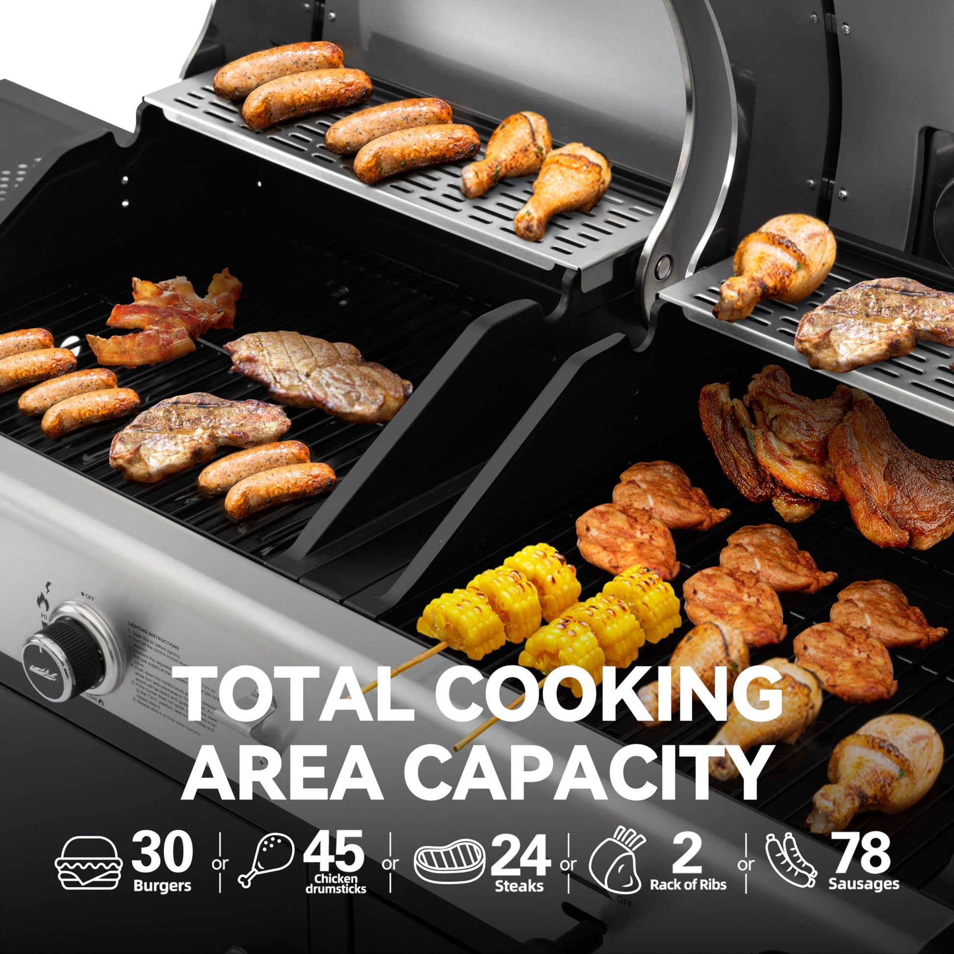 Royal Gourmet ZH3002N Propane Gas and Charcoal Grill Combo, Dual Fuel BBQ Grill with 2 Side Shelves for Outdoor Patio Garden Backyard Barbecue, 20,000 BTUs, Silver & Black - CookCave