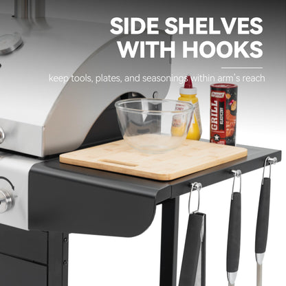 Royal Gourmet ZH3002N Propane Gas and Charcoal Grill Combo, Dual Fuel BBQ Grill with 2 Side Shelves for Outdoor Patio Garden Backyard Barbecue, 20,000 BTUs, Silver & Black - CookCave