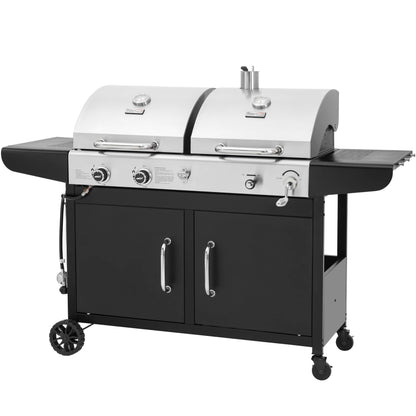 Royal Gourmet ZH3002N Propane Gas and Charcoal Grill Combo, Dual Fuel BBQ Grill with 2 Side Shelves for Outdoor Patio Garden Backyard Barbecue, 20,000 BTUs, Silver & Black - CookCave