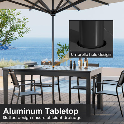 RoyalCraft Patio Expandable Table Dining Set for 4 to 10, Aluminum Outdoor Dining Table, Rectangular Patio Metal Table with Umbrella Hole for Backyard Porch, Deck ? Garden, Easy Assembly, Dark Grey - CookCave