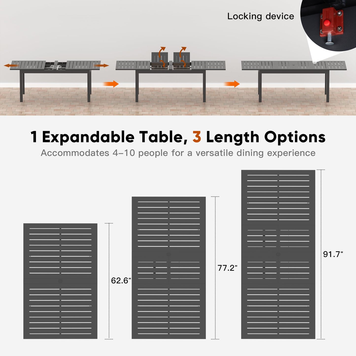 RoyalCraft Patio Expandable Table Dining Set for 4 to 10, Aluminum Outdoor Dining Table, Rectangular Patio Metal Table with Umbrella Hole for Backyard Porch, Deck ? Garden, Easy Assembly, Dark Grey - CookCave