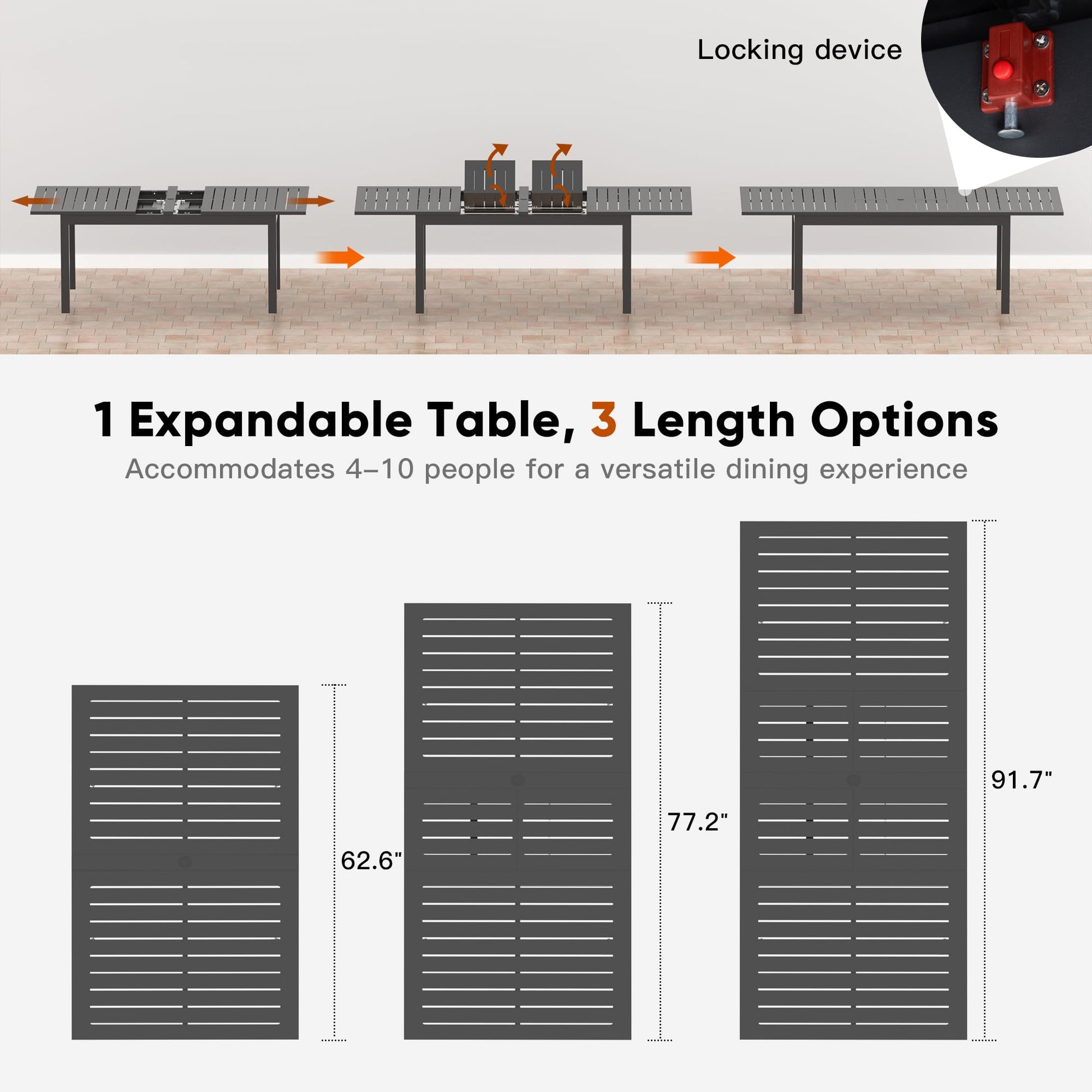RoyalCraft Patio Expandable Table Dining Set for 4 to 10, Aluminum Outdoor Dining Table, Rectangular Patio Metal Table with Umbrella Hole for Backyard Porch, Deck ? Garden, Easy Assembly, Dark Grey - CookCave