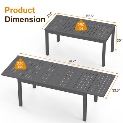 RoyalCraft Patio Expandable Table Dining Set for 4 to 10, Aluminum Outdoor Dining Table, Rectangular Patio Metal Table with Umbrella Hole for Backyard Porch, Deck ? Garden, Easy Assembly, Dark Grey - CookCave