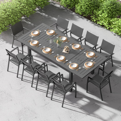 RoyalCraft Patio Expandable Table Dining Set for 4 to 10, Aluminum Outdoor Dining Table, Rectangular Patio Metal Table with Umbrella Hole for Backyard Porch, Deck ? Garden, Easy Assembly, Dark Grey - CookCave