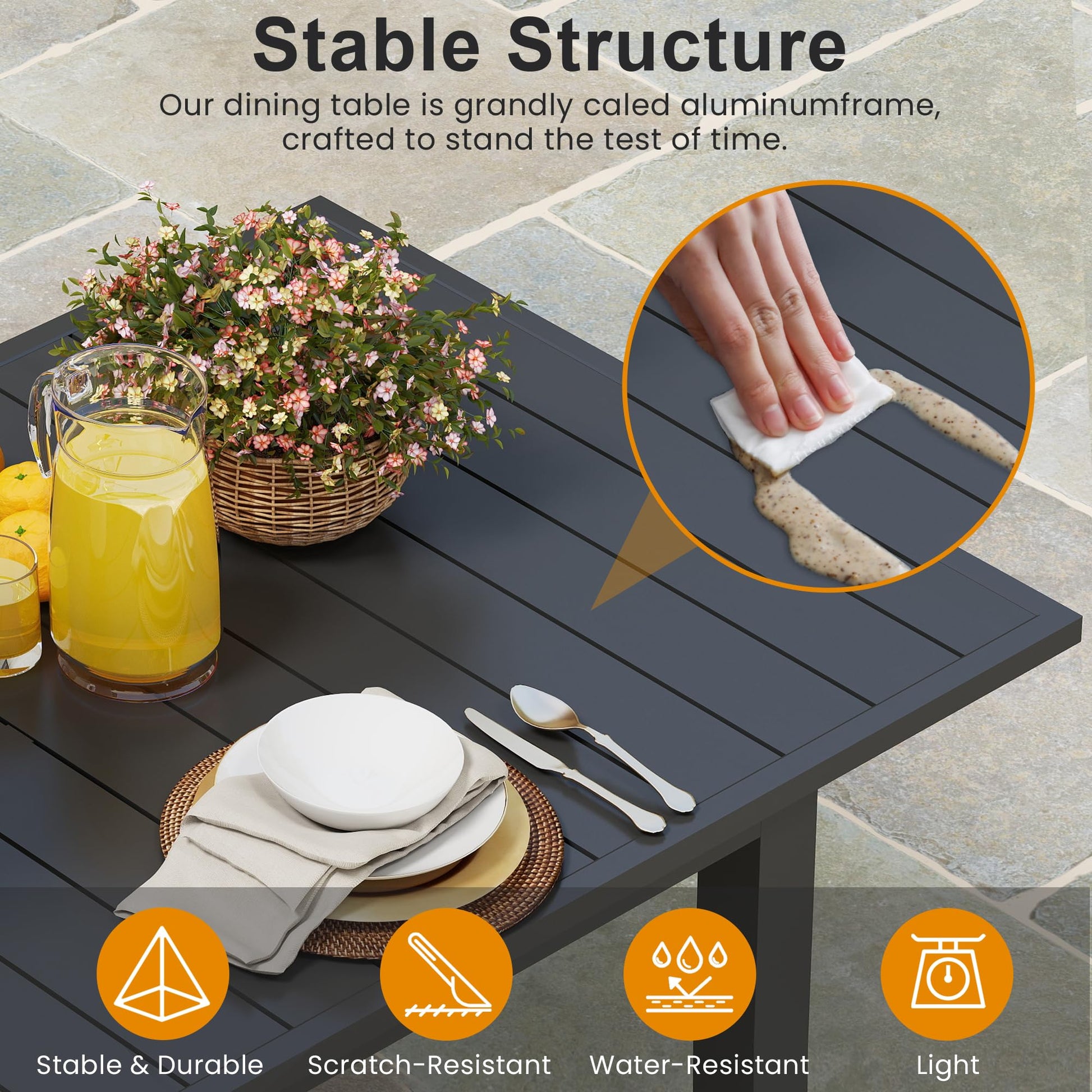 RoyalCraft Patio Expandable Table Dining Set for 4 to 10, Aluminum Outdoor Dining Table, Rectangular Patio Metal Table with Umbrella Hole for Backyard Porch, Deck ? Garden, Easy Assembly, Dark Grey - CookCave