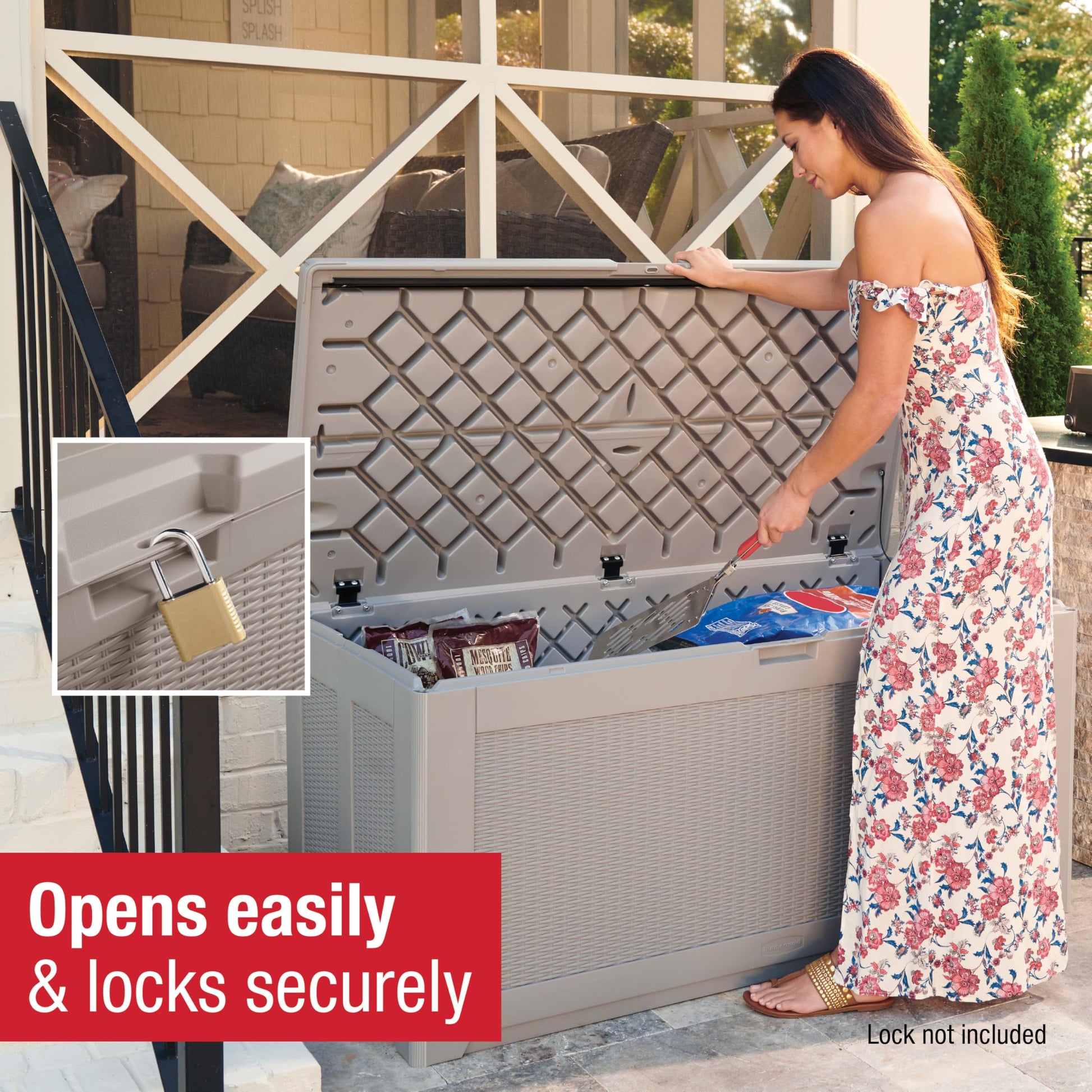 Rubbermaid Extra Large Resin Outdoor Storage Deck Box (134 Gal), Weather Resistant, Gray, Deck Organization for Home/Backyard/Pool Chemicals/Toys/Garden Tools/Porch/Patio Cushions - CookCave