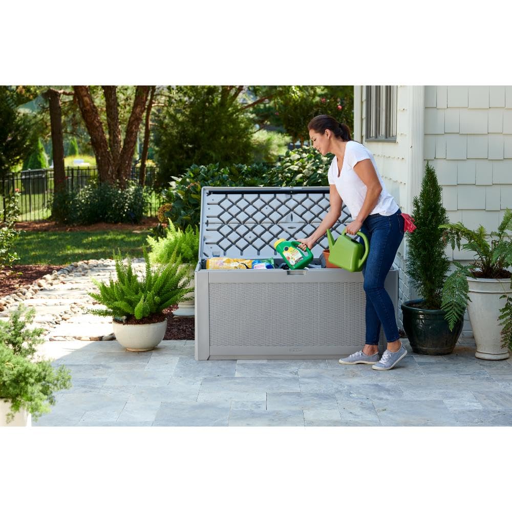 Rubbermaid Extra Large Resin Outdoor Storage Deck Box (134 Gal), Weather Resistant, Gray, Deck Organization for Home/Backyard/Pool Chemicals/Toys/Garden Tools/Porch/Patio Cushions - CookCave