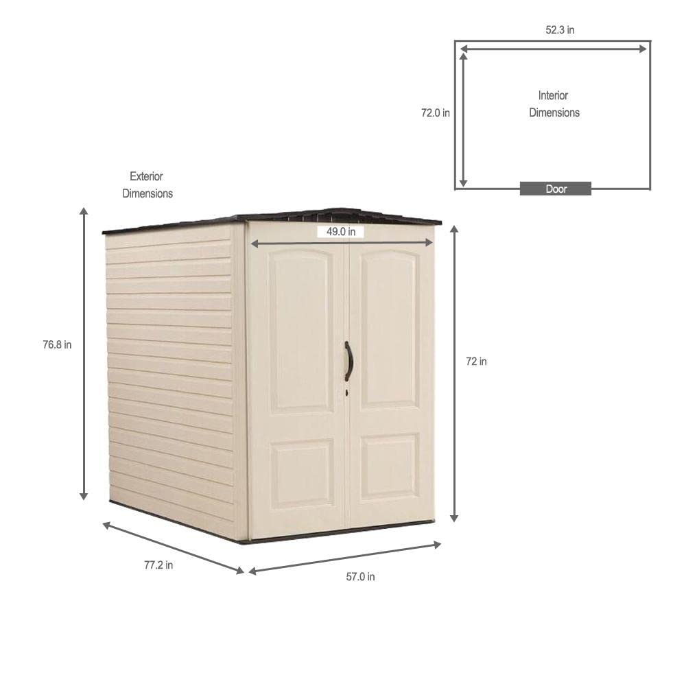 Rubbermaid Large Vertical Resin Outdoor Storage Shed With Floor (6.2 x 4.6 Ft), Weather Resistant, Beige/Brown, Organization for Home/Backyard/Garden Tools/Lawn Mower/Bike Storage/Pool Supplies - CookCave