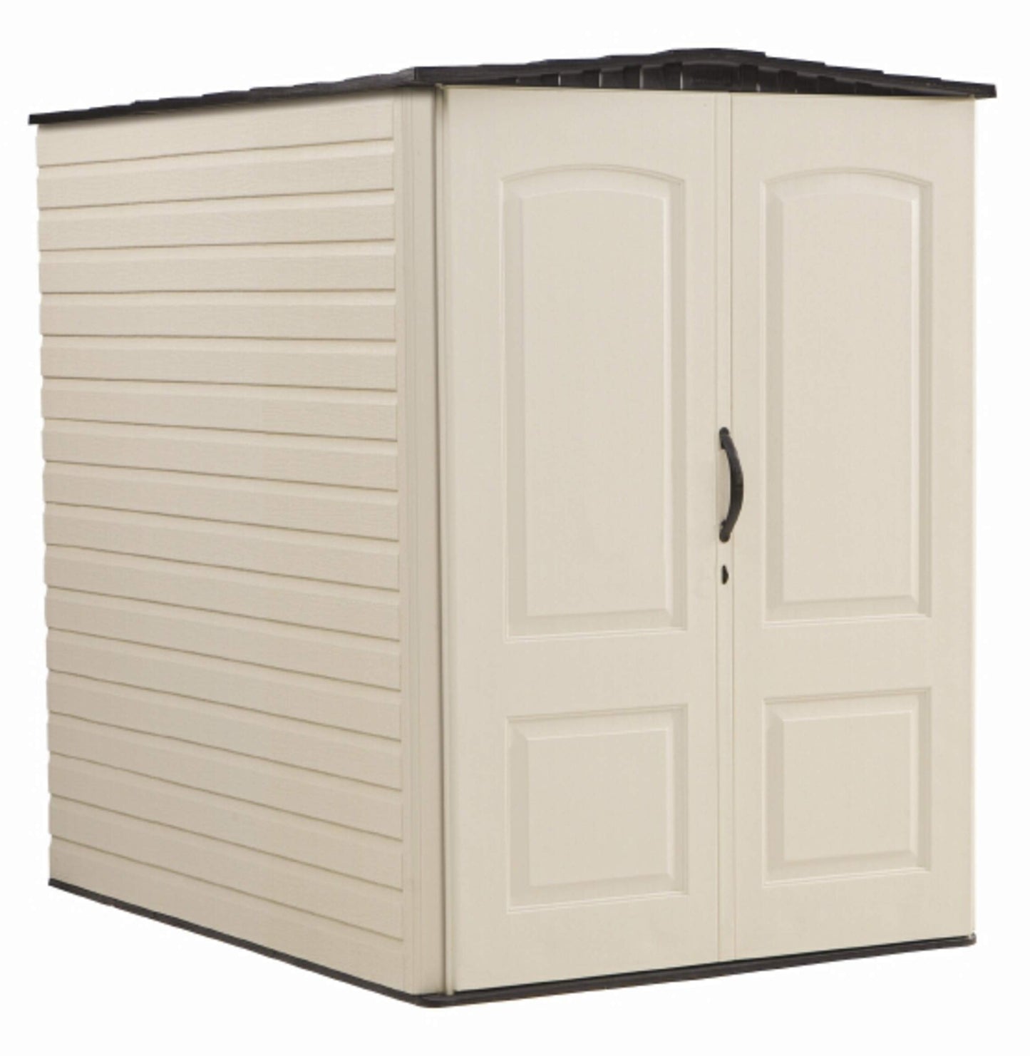 Rubbermaid Large Vertical Resin Outdoor Storage Shed With Floor (6.2 x 4.6 Ft), Weather Resistant, Beige/Brown, Organization for Home/Backyard/Garden Tools/Lawn Mower/Bike Storage/Pool Supplies - CookCave