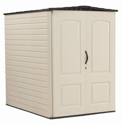 Rubbermaid Large Vertical Resin Outdoor Storage Shed With Floor (6.2 x 4.6 Ft), Weather Resistant, Beige/Brown, Organization for Home/Backyard/Garden Tools/Lawn Mower/Bike Storage/Pool Supplies - CookCave