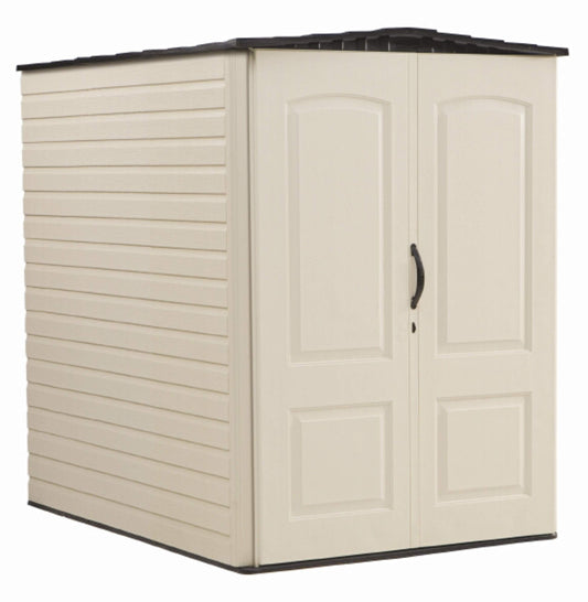 Rubbermaid Large Vertical Resin Outdoor Storage Shed With Floor (6.2 x 4.6 Ft), Weather Resistant, Beige/Brown, Organization for Home/Backyard/Garden Tools/Lawn Mower/Bike Storage/Pool Supplies - CookCave