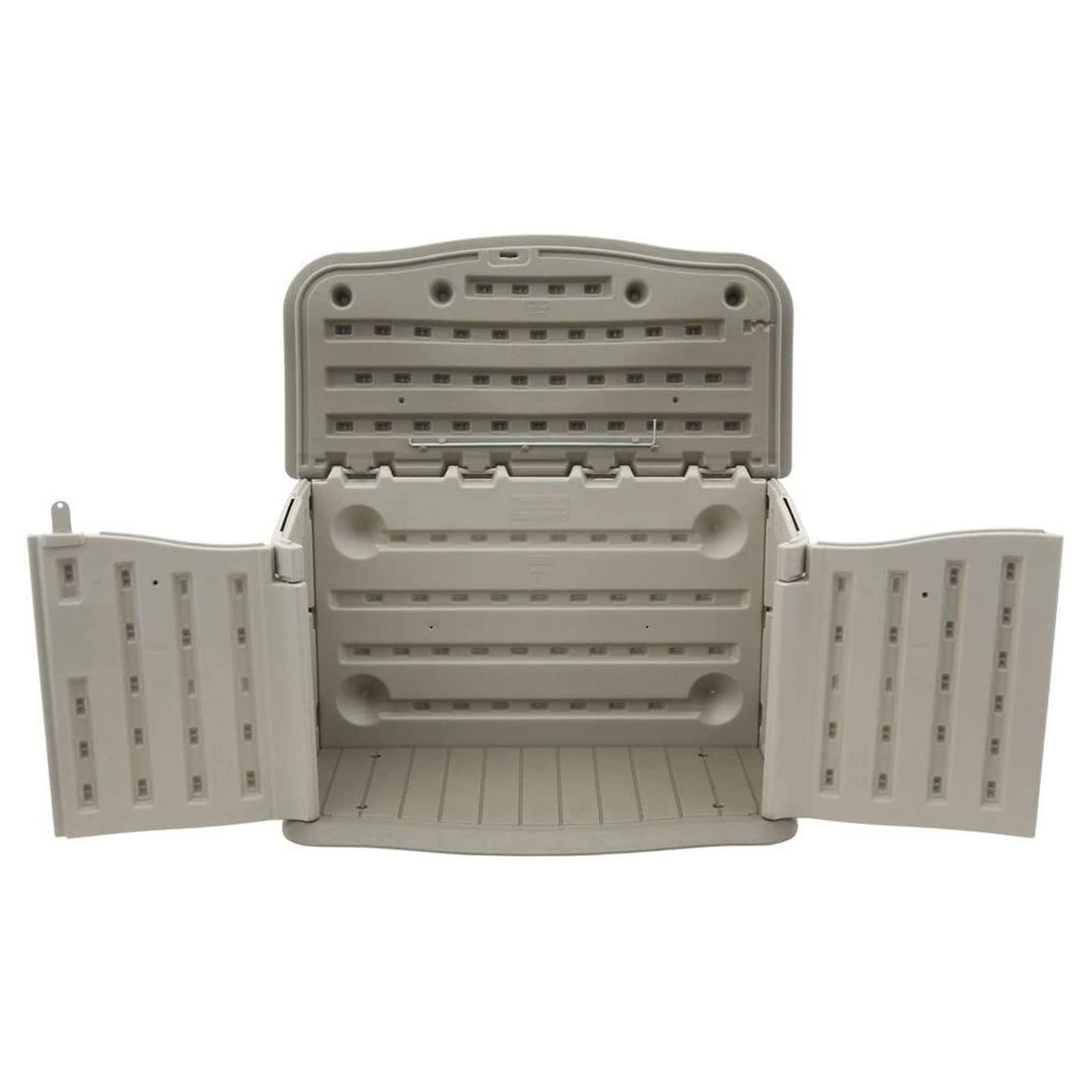 Rubbermaid Small Horizontal Resin Outdoor Storage Shed With Floor (4.5 x 3 Ft) Weather Resistant, Beige/Brown, Organization for Home/Backyard/Pool Chemicals/Toys/Garden Tools/Porch/Patio Cushions - CookCave