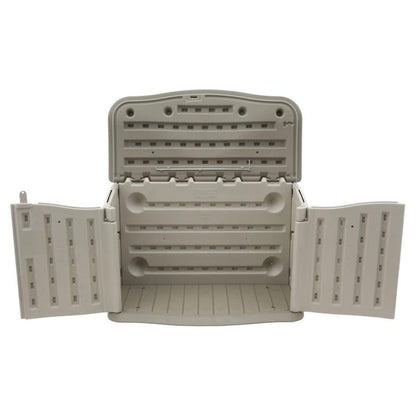 Rubbermaid Small Horizontal Resin Outdoor Storage Shed With Floor (4.5 x 3 Ft) Weather Resistant, Beige/Brown, Organization for Home/Backyard/Pool Chemicals/Toys/Garden Tools/Porch/Patio Cushions - CookCave